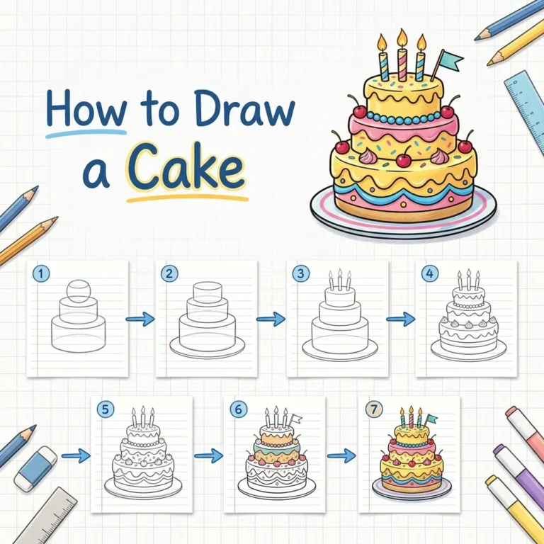 How to Draw a Cake: Easy Step-by-Step Drawing Tutorial for Kids 61 How to Draw a Cake