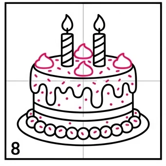 How to Draw a Cake: Easy Step-by-Step Drawing Tutorial for Kids 9 How to Draw a Cake Step 8