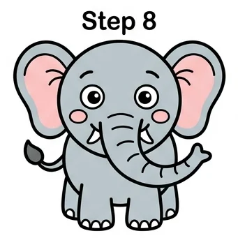 How to Draw an Elephant: Easy Step-by-Step Drawing Tutorial for Kids 9 How to Draw an Elephant Step 8