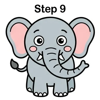How to Draw an Elephant: Easy Step-by-Step Drawing Tutorial for Kids 10 How to Draw an Elephant Step 9