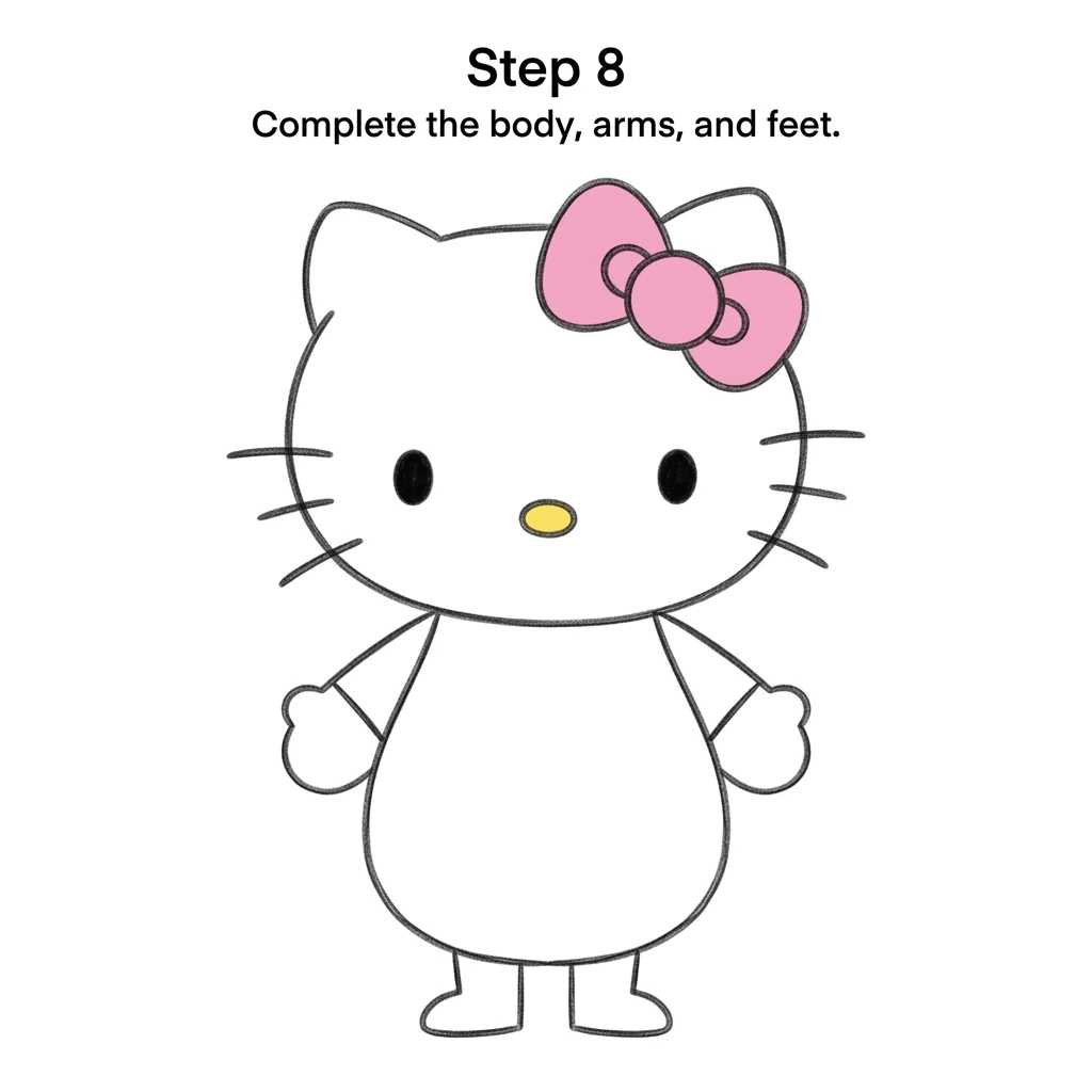 How to Draw Hello Kitty: Easy Step-by-Step Drawing Tutorial for Kids 9 How to Draw Hello Kitty Step 8