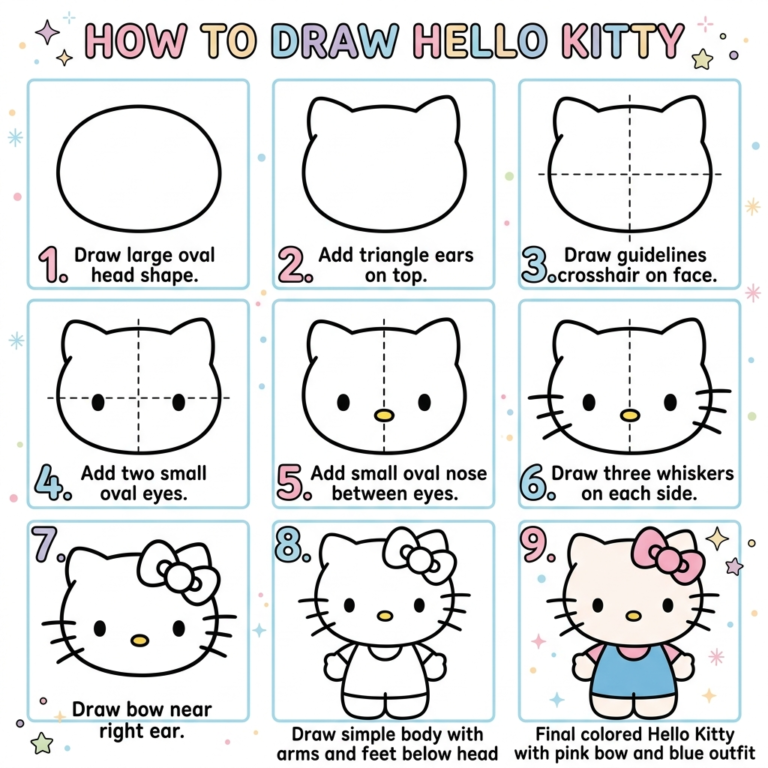 How to Draw Hello Kitty: Easy Step-by-Step Drawing Tutorial for Kids 31 How to Draw Hello Kitty
