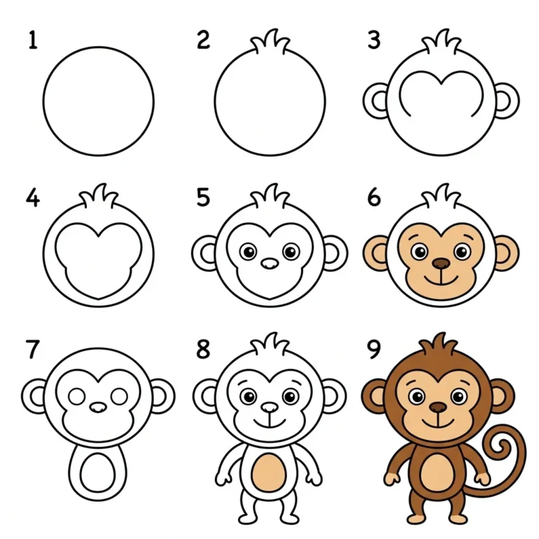 How to Draw a Monkey: Easy Step-by-Step Drawing Tutorial for Kids 51 How to Draw a Monkey