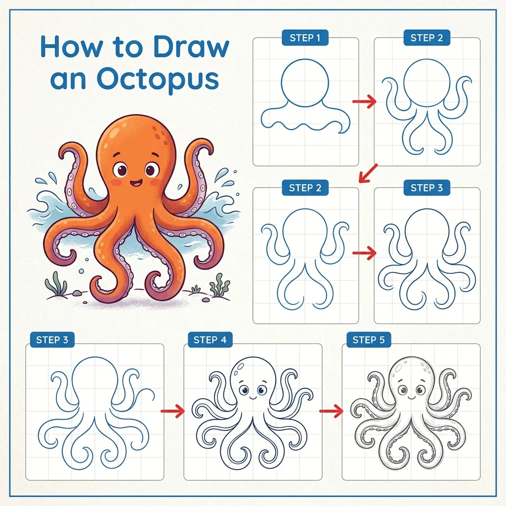 How to Draw an Octopus: Easy Step-by-Step Drawing Tutorial for Kids 1 How to Draw an Octopus