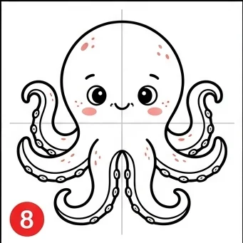 How to Draw an Octopus: Easy Step-by-Step Drawing Tutorial for Kids 9 How to Draw an Octopus Step 8