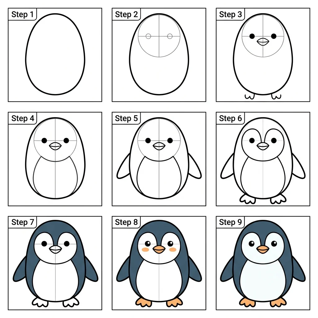 How to Draw a Penguin: Easy Step-by-Step Drawing Tutorial for Kids 1 How to Draw a Penguin