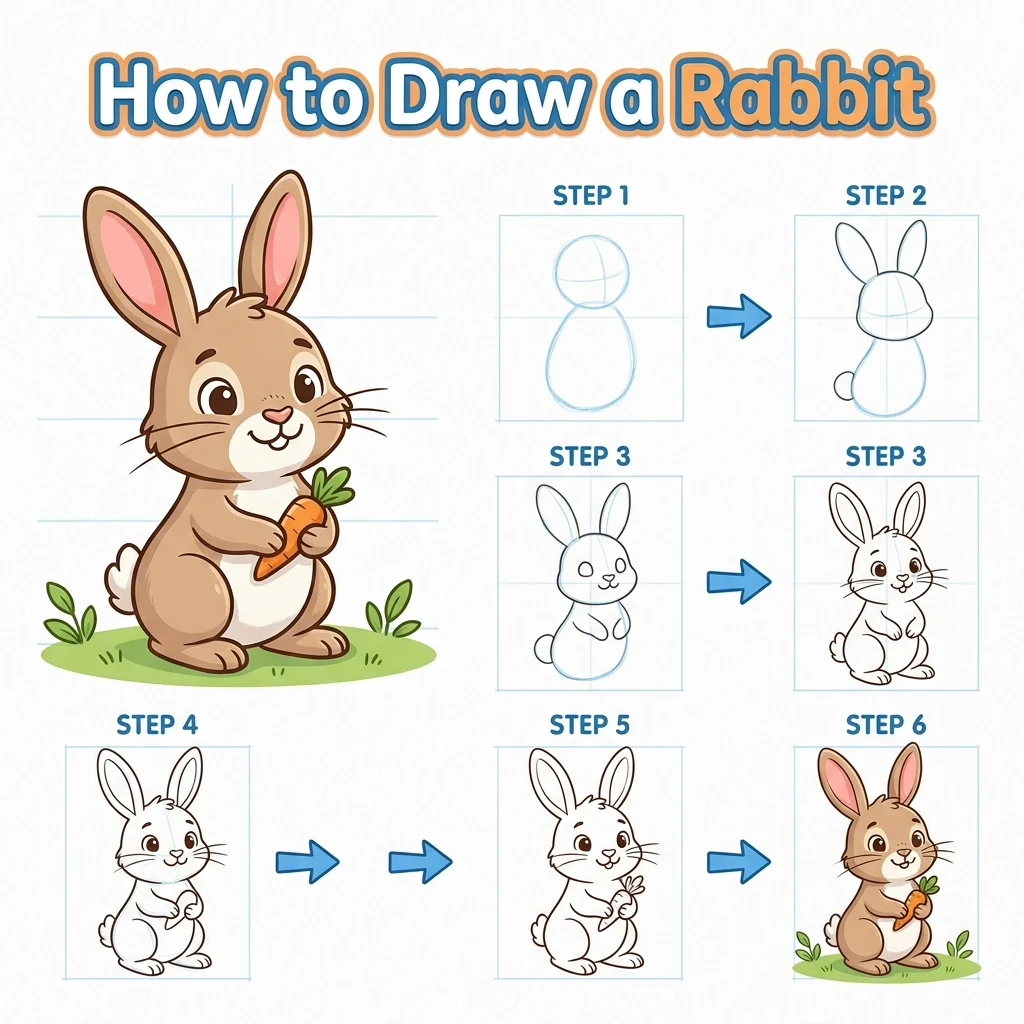 How to Draw a Rabbit: Easy Step-by-Step Drawing Tutorial for Kids 1 How to Draw a Rabbit