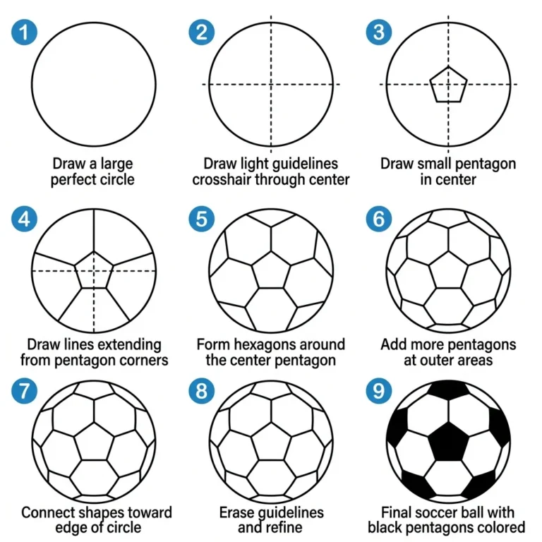How to Draw a Soccer Ball: Easy Step-by-Step Drawing Tutorial for Kids 11 How to Draw a Soccer Ball