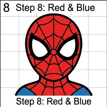 How to Draw Spiderman: Easy Step-by-Step Drawing Tutorial for Kids 9 How to Draw Spiderman Step 8