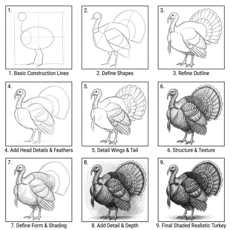 How to Draw a Turkey: Easy Step-by-Step Drawing Tutorial for Kids 11 How to Draw a Turkey