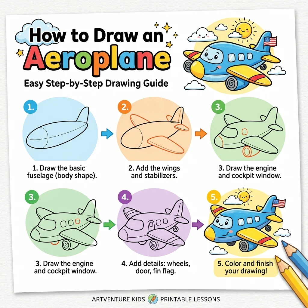 How to Draw an Aeroplane: Easy Step-by-Step Drawing Tutorial for Kids 1 How to Draw an Aeroplane