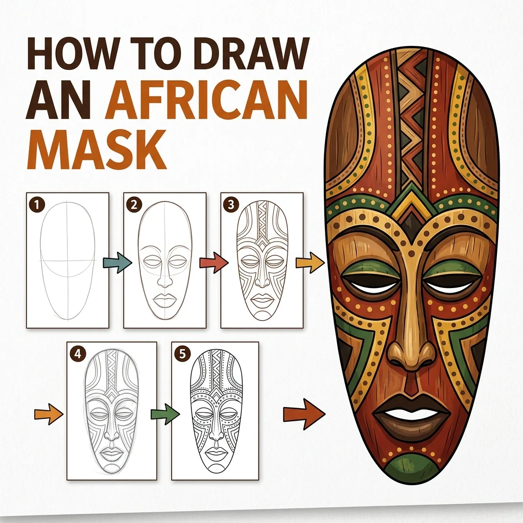 How to Draw an African Mask: Easy Step-by-Step Drawing Tutorial for Kids 1 How to Draw an African Mask