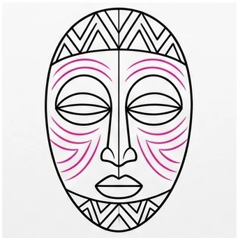 How to Draw an African Mask: Easy Step-by-Step Drawing Tutorial for Kids 9 How to Draw an African Mask Step 8