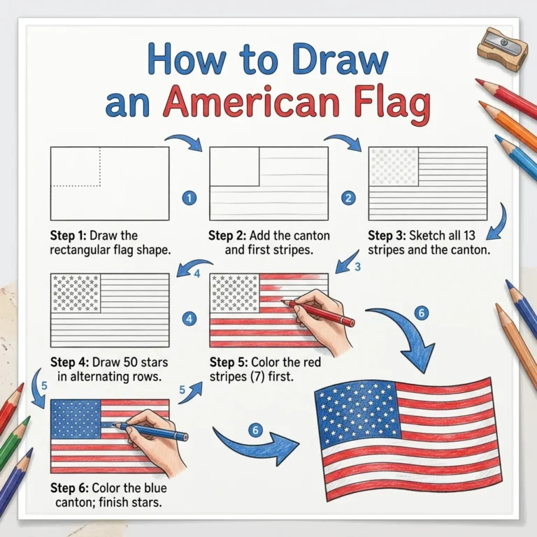 How to Draw an American Flag: Easy Step-by-Step Drawing Tutorial for Kids 51 How to Draw an American Flag