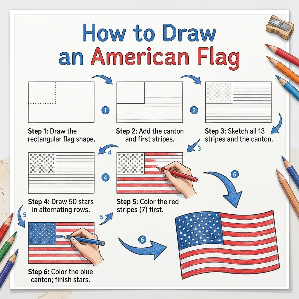 How to Draw an American Flag: Easy Step-by-Step Drawing Tutorial for Kids 1 How to Draw an American Flag
