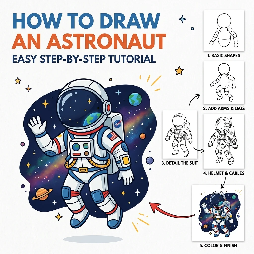 How to Draw an Astronaut: Easy Step-by-Step Drawing Tutorial for Kids 1 How to Draw an Astronaut
