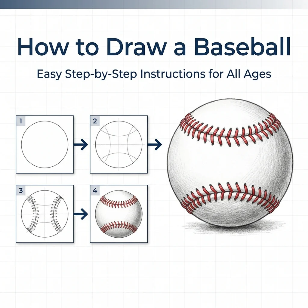 How to Draw a Baseball: Easy Step-by-Step Drawing Tutorial for Kids 1 How to Draw a Baseball