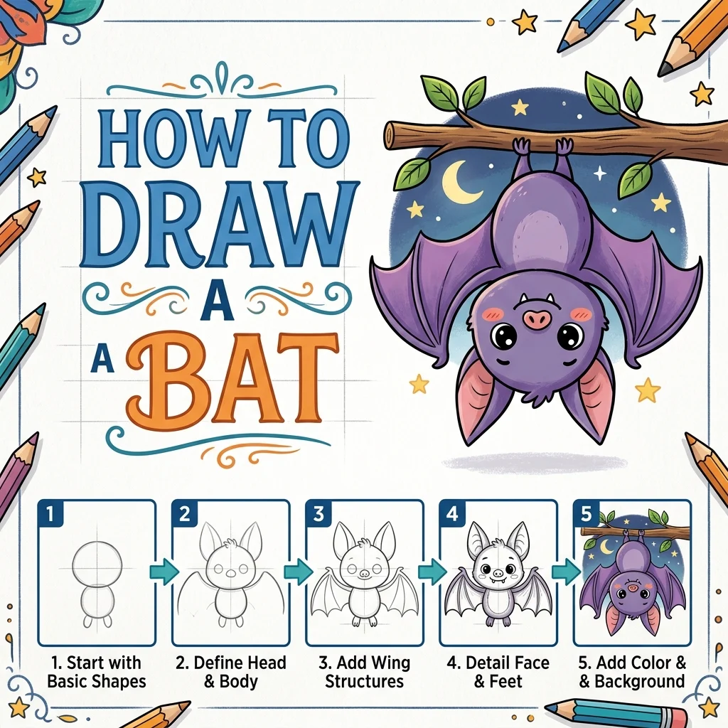 How to Draw a Bat: Easy Step-by-Step Drawing Tutorial for Kids 1 How to Draw a Bat