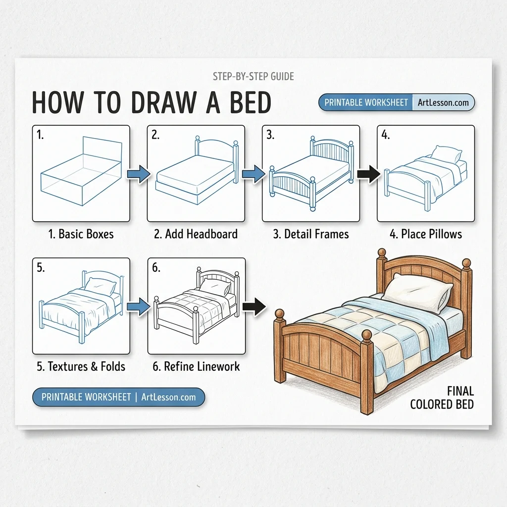 How to Draw a 3D Bed: Easy Step-by-Step Drawing Tutorial for Kids 1 How to Draw a 3D Bed