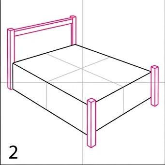 How to Draw a 3D Bed: Easy Step-by-Step Drawing Tutorial for Kids 3 How to Draw a 3D Bed Step 2
