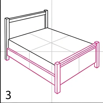 How to Draw a 3D Bed: Easy Step-by-Step Drawing Tutorial for Kids 4 How to Draw a 3D Bed Step 3
