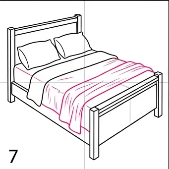 How to Draw a 3D Bed: Easy Step-by-Step Drawing Tutorial for Kids 8 How to Draw a 3D Bed Step 7