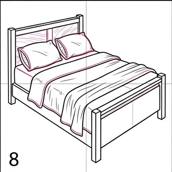 How to Draw a 3D Bed: Easy Step-by-Step Drawing Tutorial for Kids 9 How to Draw a 3D Bed Step 8