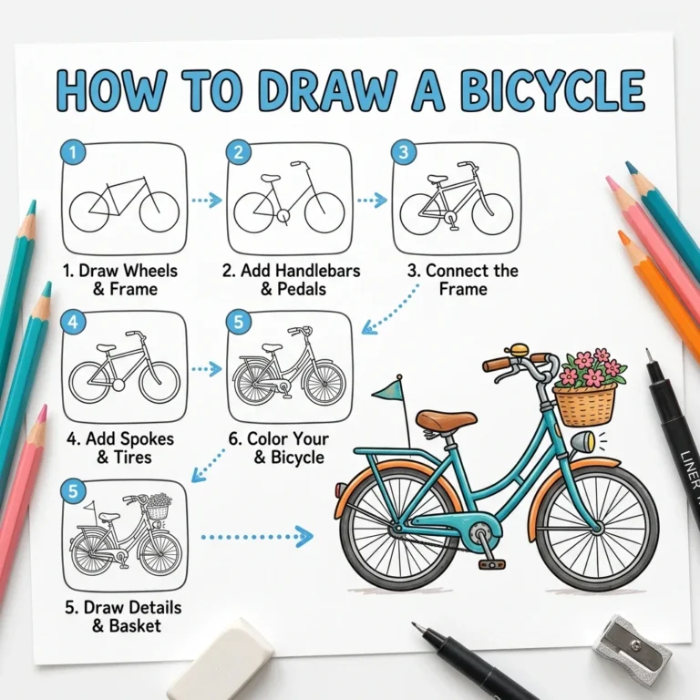 How to Draw a Bicycle: Easy Step-by-Step Drawing Tutorial for Kids 41 How to Draw a Bicycle