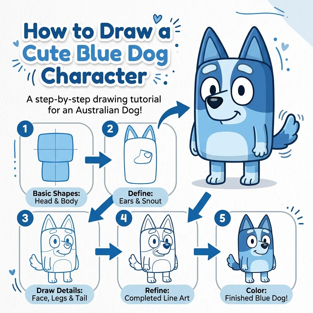 How to Draw a Blue Dog Character: Easy Step-by-Step Drawing Tutorial for Kids 1 How to Draw a Blue Dog Character