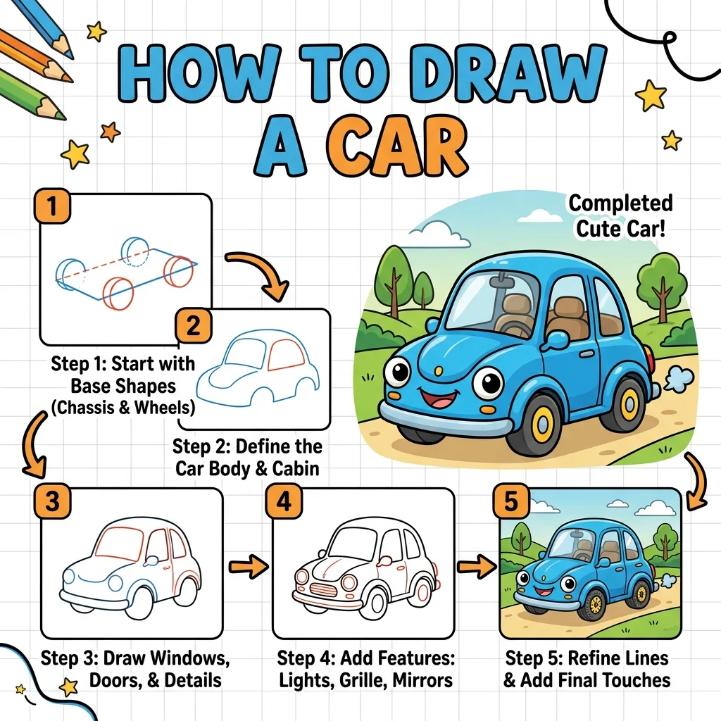 How to Draw an Easy Car: Easy Step-by-Step Drawing Tutorial for Kids 1 How to Draw an Easy Car