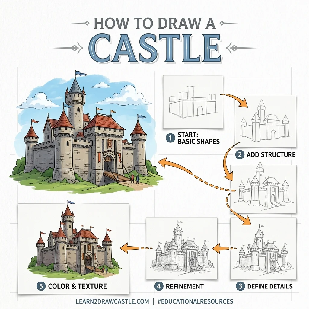 How to Draw a 3D Castle: Easy Step-by-Step Drawing Tutorial for Kids 1 How to Draw a 3D Castle