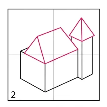 How to Draw a 3D Castle: Easy Step-by-Step Drawing Tutorial for Kids 3 How to Draw a 3D Castle Step 2