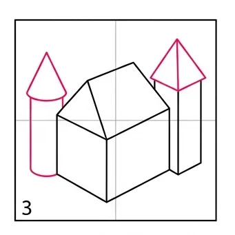How to Draw a 3D Castle: Easy Step-by-Step Drawing Tutorial for Kids 4 How to Draw a 3D Castle Step 3