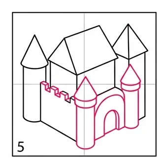 How to Draw a 3D Castle: Easy Step-by-Step Drawing Tutorial for Kids 6 How to Draw a 3D Castle Step 5