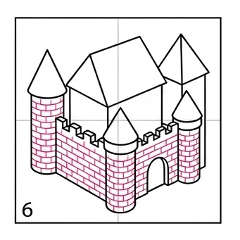 How to Draw a 3D Castle: Easy Step-by-Step Drawing Tutorial for Kids 7 How to Draw a 3D Castle Step 6