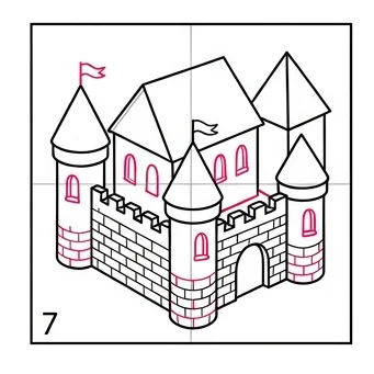 How to Draw a 3D Castle: Easy Step-by-Step Drawing Tutorial for Kids 8 How to Draw a 3D Castle Step 7