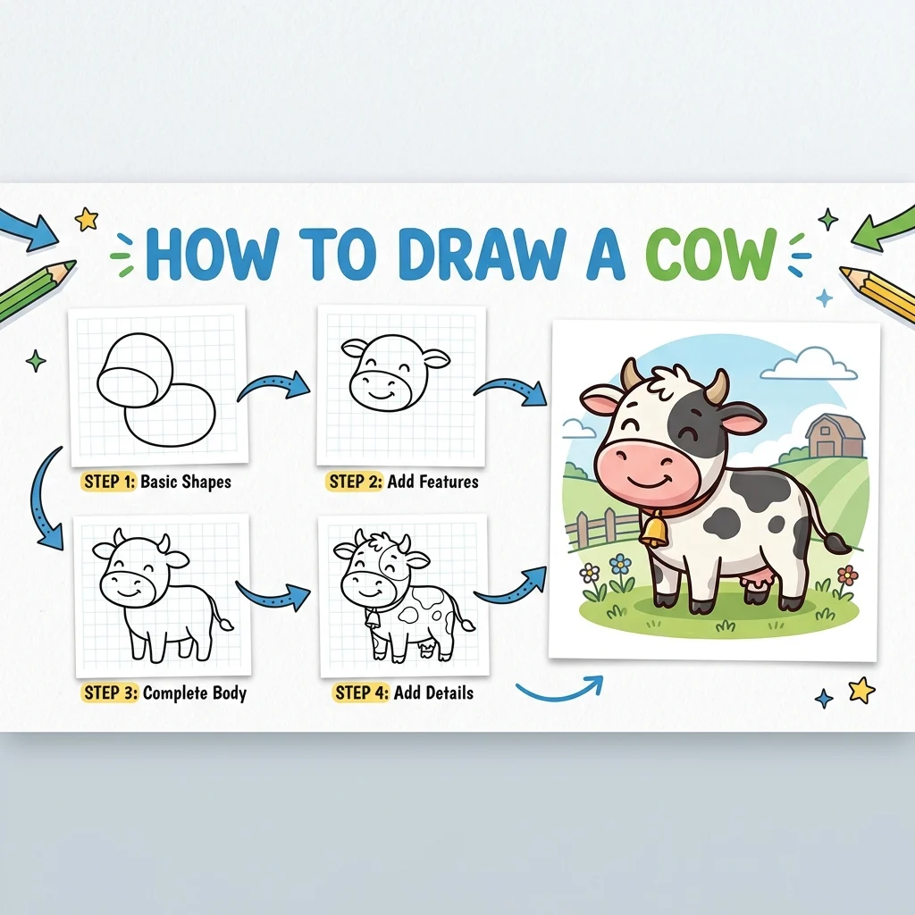 How to Draw an Easy Cow: Easy Step-by-Step Drawing Tutorial for Kids 1 How to Draw a Cow