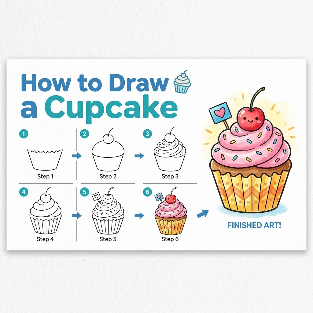 How to Draw a Cupcake: Easy Step-by-Step Drawing Tutorial for Kids 1 How to Draw a Cupcake