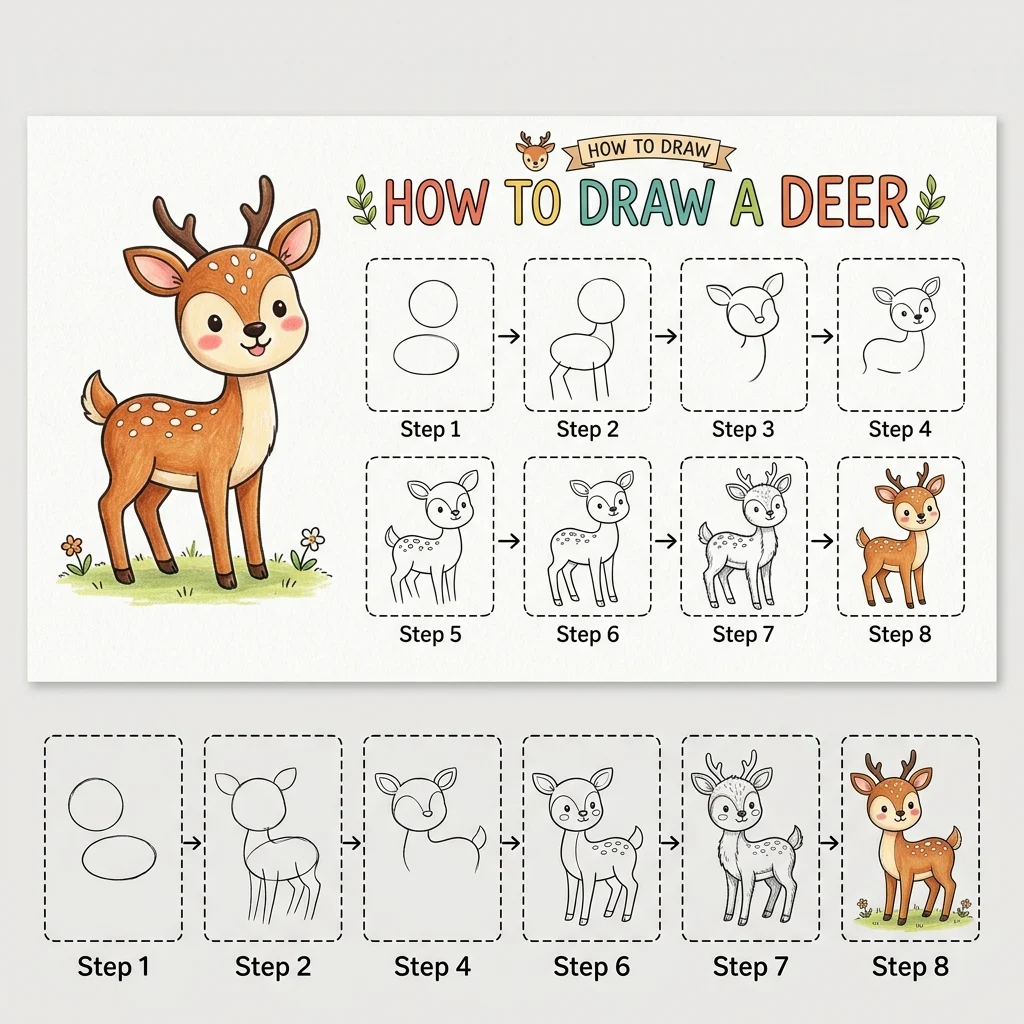 How to Draw a Deer: Easy Step-by-Step Drawing Tutorial for Kids 1 How to Draw a Deer