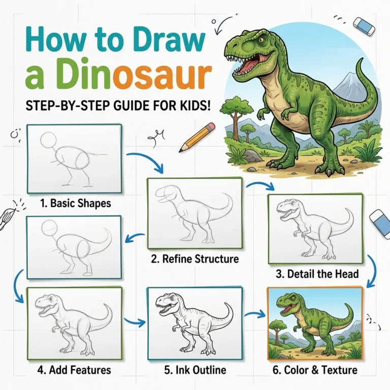 How to Draw a Dinosaur: Easy Step-by-Step Drawing Tutorial for Kids 61 How to Draw a Dinosaur