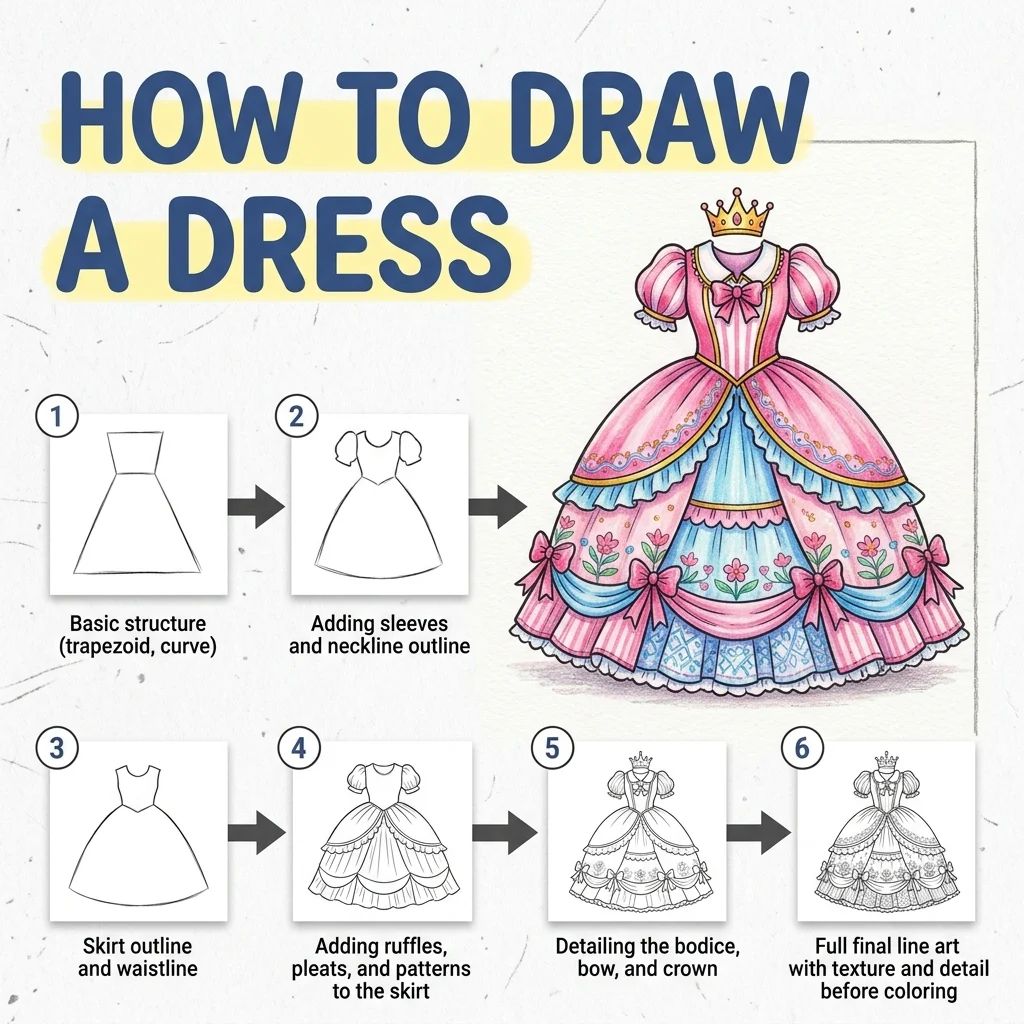How to Draw a Princess Dress: Easy Step-by-Step Drawing Tutorial for Kids 1 How to Draw a Princess Dress