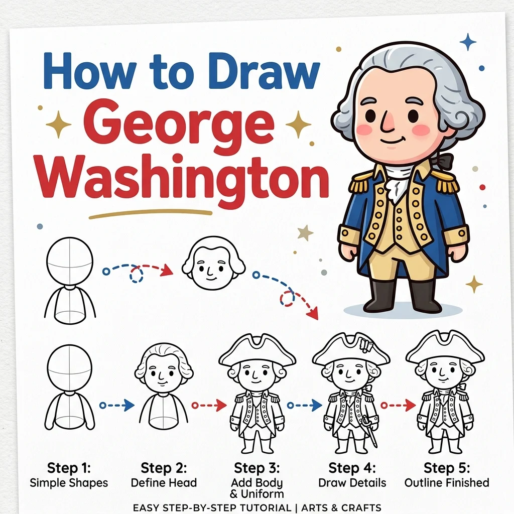 How to Draw George Washington: Easy Step-by-Step Drawing Tutorial for Kids 1 How to Draw George Washington