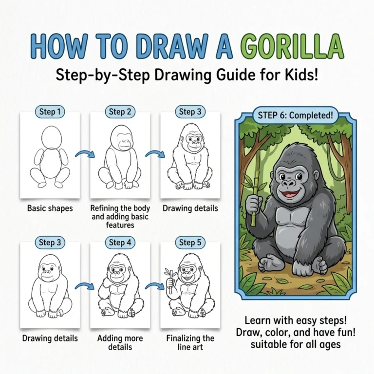 How to Draw a Gorilla: Easy Step-by-Step Drawing Tutorial for Kids 21 How to Draw a Gorilla
