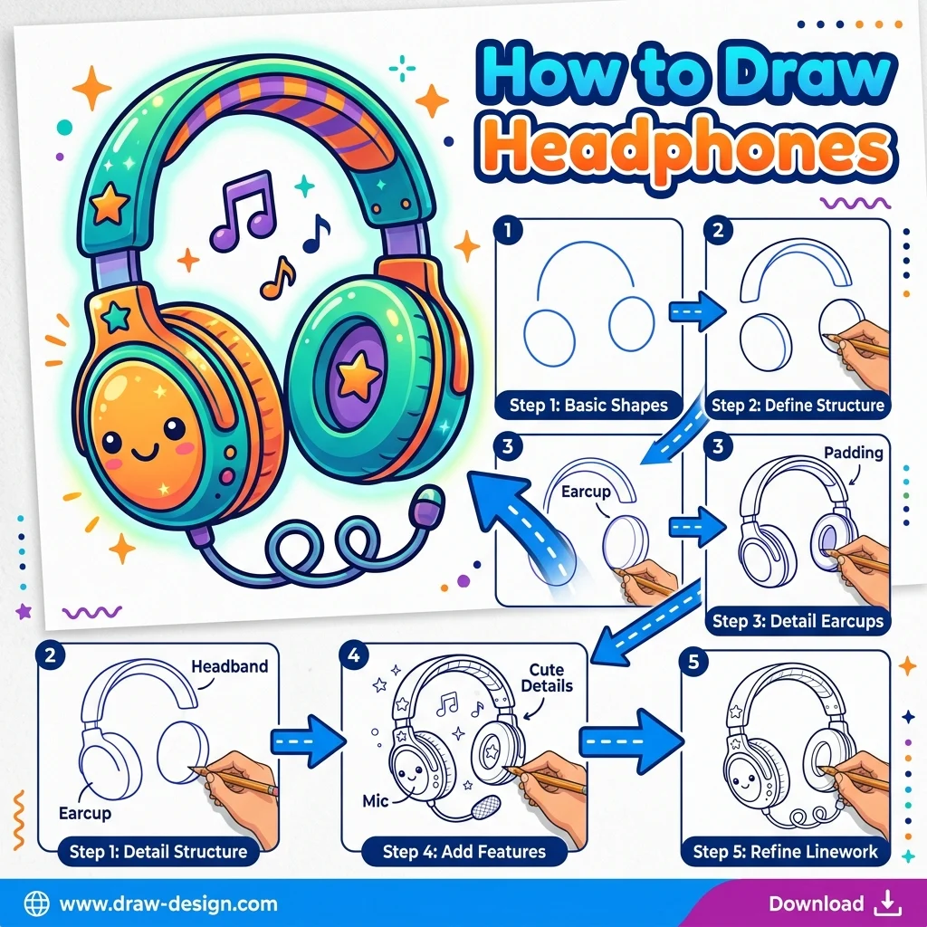 How to Draw Headphones: Easy Step-by-Step Drawing Tutorial for Kids 1 How to Draw Headphones