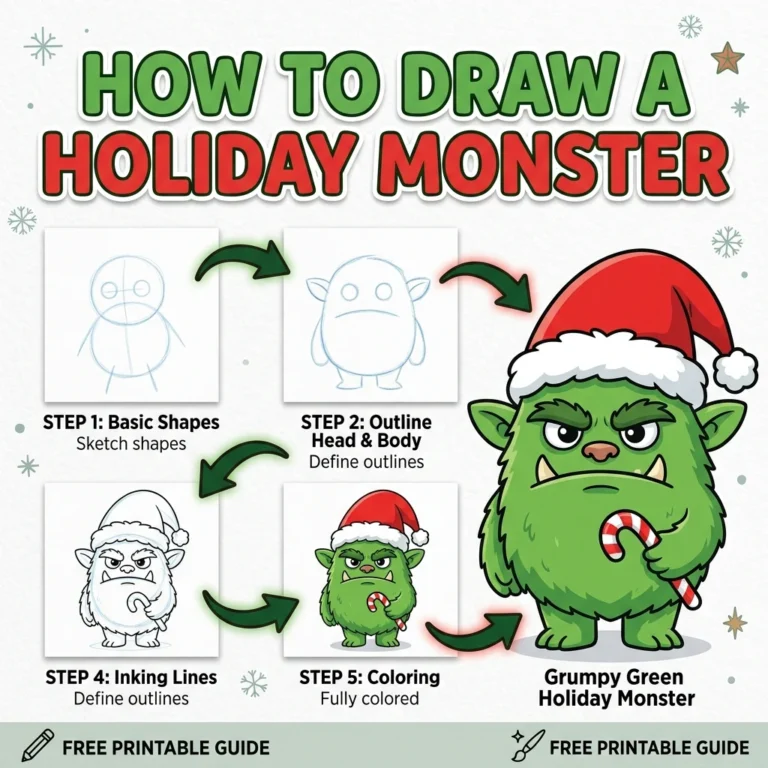 How to Draw a Holiday Monster: Easy Step-by-Step Drawing Tutorial for Kids 11 How to Draw a Holiday Monster
