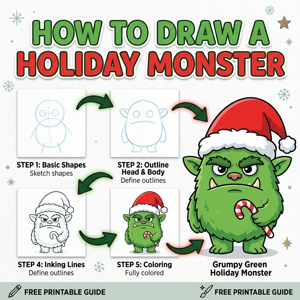 How to Draw a Holiday Monster: Easy Step-by-Step Drawing Tutorial for Kids 1 How to Draw a Holiday Monster