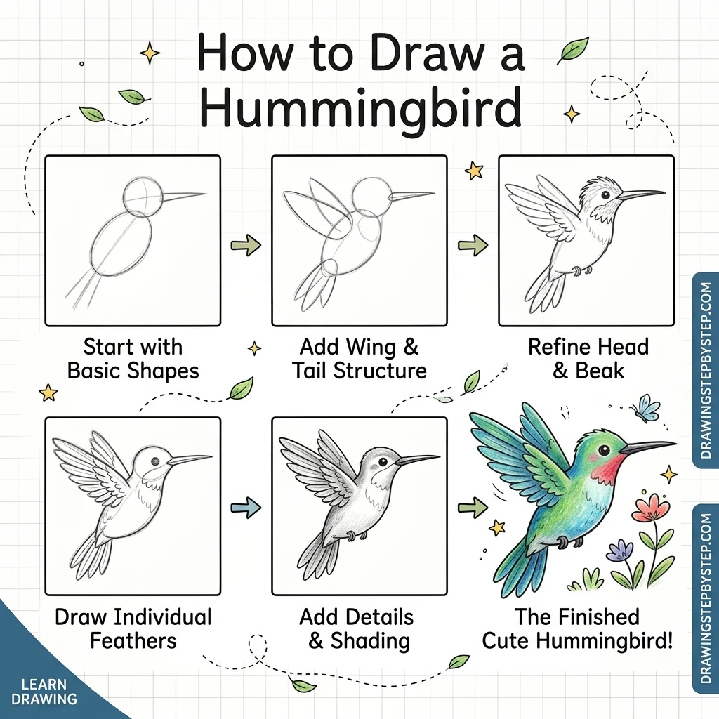 How to Draw a Hummingbird: Easy Step-by-Step Drawing Tutorial for Kids 1 How to Draw a Hummingbird