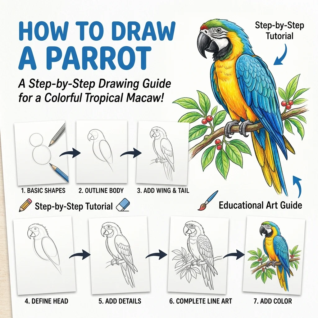 How to Draw a Parrot: Easy Step-by-Step Drawing Tutorial for Kids 1 How to Draw a Parrot