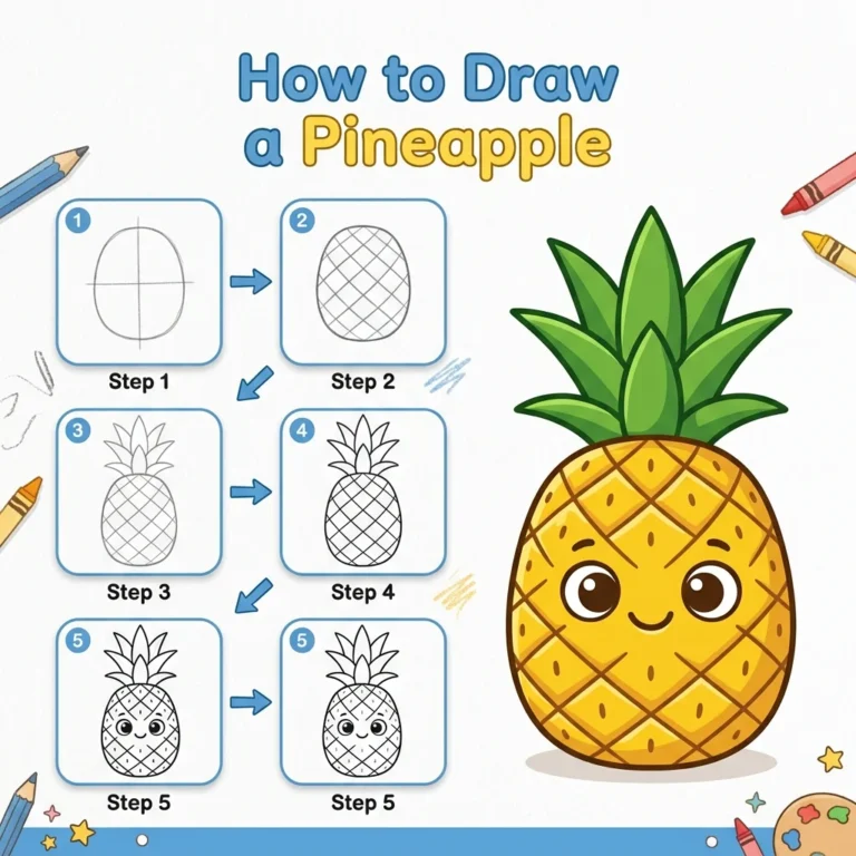 How to Draw a Pineapple: Easy Step-by-Step Drawing Tutorial for Kids 21 How to Draw a Pineapple
