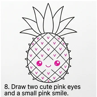 How to Draw a Pineapple: Easy Step-by-Step Drawing Tutorial for Kids 9 How to Draw a Pineapple Step 8